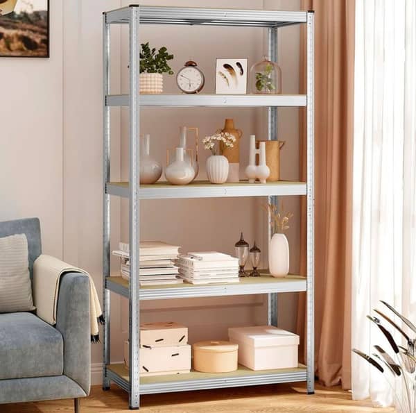 Rack Metálico  Multifunción Galvanizado Estantería con 5 Estantes de MDF con Altura Ajustable, Fácil Armado, Encastrable - 180 x 90 x 40cm